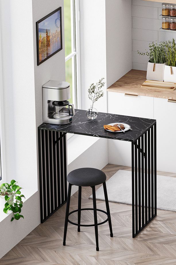 Prag Bar Taburesi , Mutfak Taburesi, Balkon, Bahçe Taburesi, Sandalyesi Antrasit Kumaş - 1