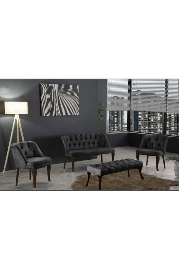 Antrasit Çay Seti Berjer Koltuk Takımı 2+1+1 Koltuk Ve Bench Bank - 3