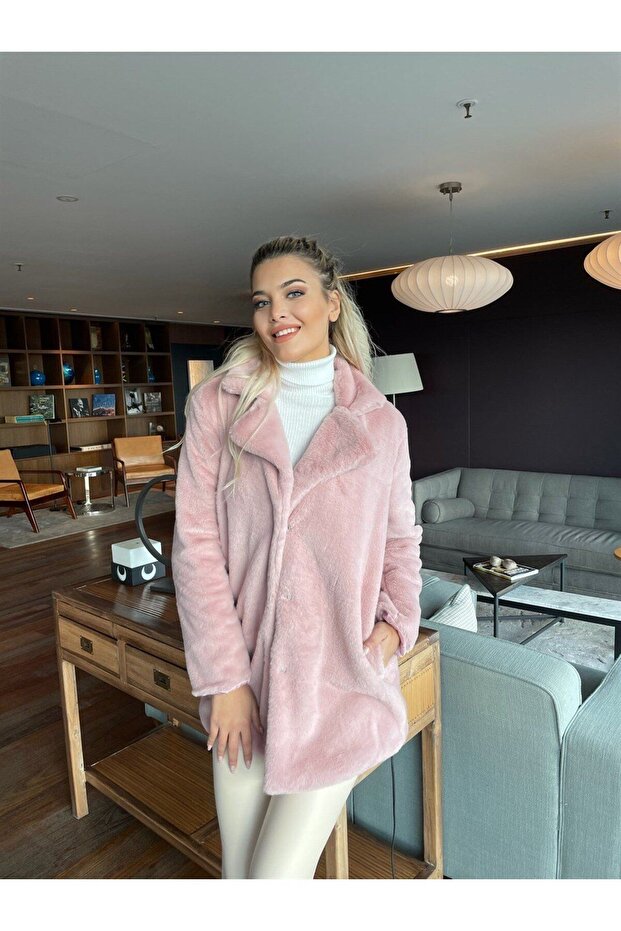 Yakalı Peluş Kürk Kaban - 2