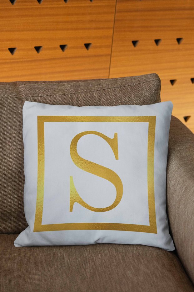 White Gold Colored Embroidered Patterned Letter Gift Throw Pillow Pillowcase