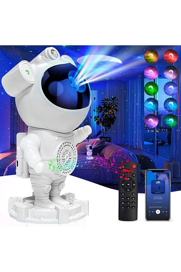 Astronot Bluetooth Hoparlör Galaxy Bulutsusu Ay Tavan Gökyüzü Projektör Zamanlayıcı Gece Lambası - 6