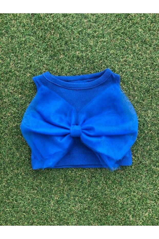 Girl's Cropped top with Tulle Detail and bow.