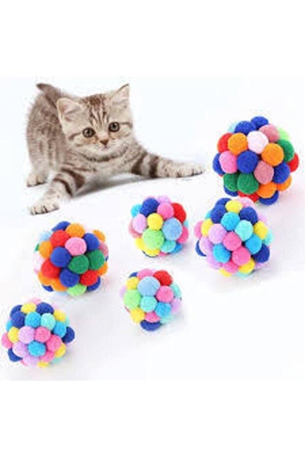 Cat Play Ball Toy with Pompom and Rattle 7 Cm