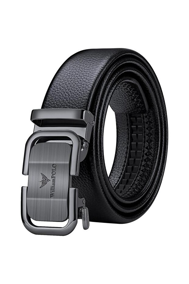 WilliamPolo Elite Genuine Leather Metal Anthracite Buckle Men's Belt