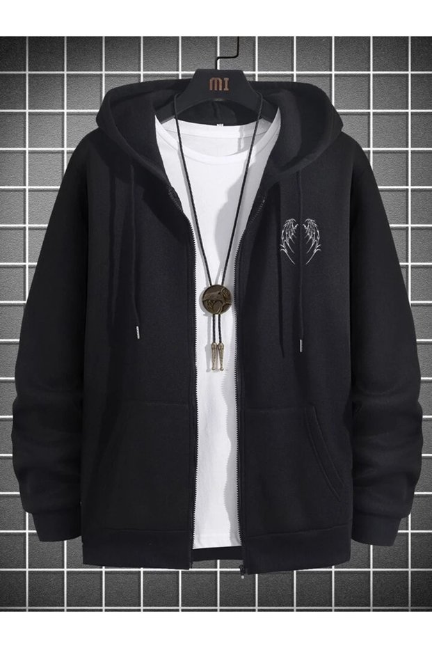 Gothic Wing Dragon's Bone Wing Sweatshirt Zip-Up Cardigan -Grey Oversize Thick Winter Hoodie