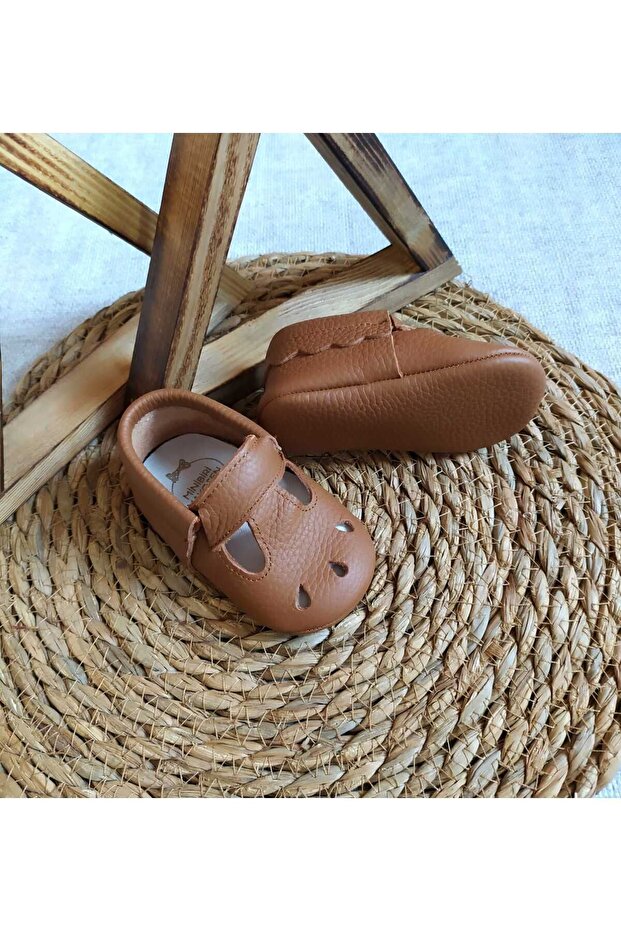 Cozy Model Tan Color Genuine Leather Baby Moccasin Booties First Step Shoes