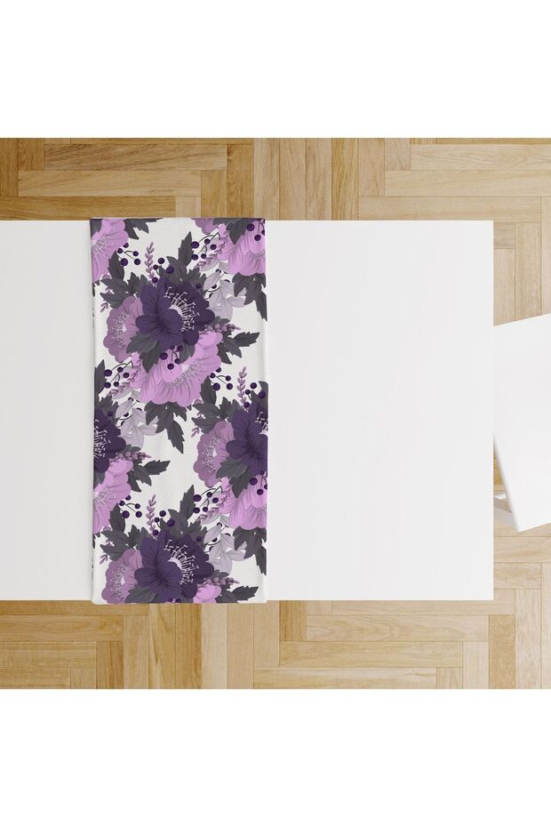 Nature Themed Purple Pink Colors Digital Printed Runner Tablecloth 45X100