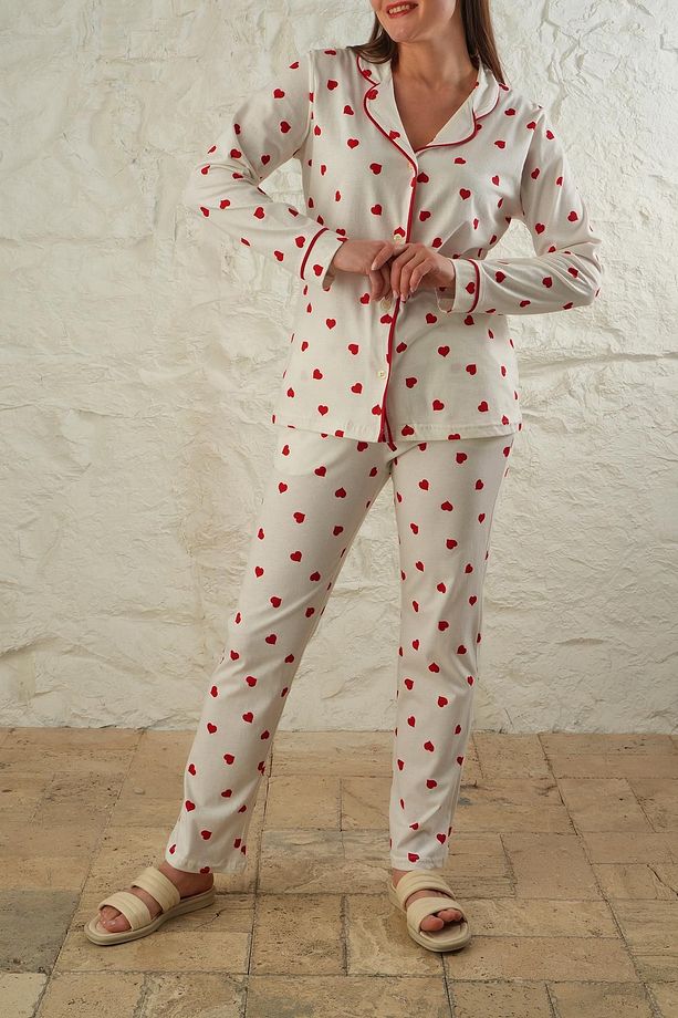 Desenli Pamuklu Örme Pijama Takımı - 4