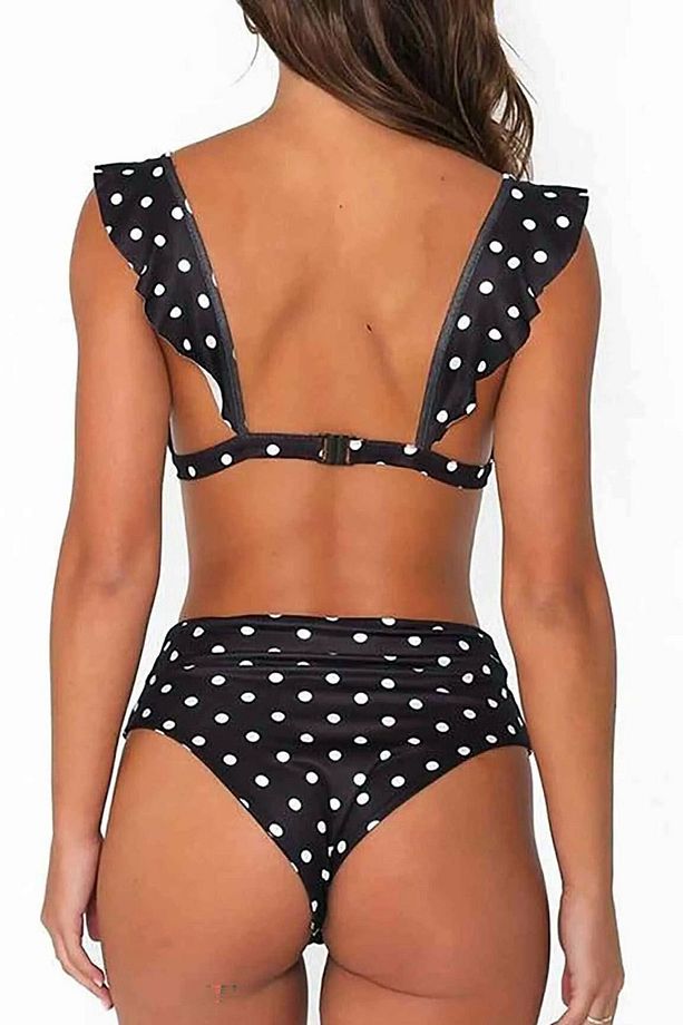 Önü Arkası Fırfırlı Üçgen Kesim Puanlı Desteksiz Kaplı Üst Yüksek Bel Brazilian Alt Bikini Takımı - 2