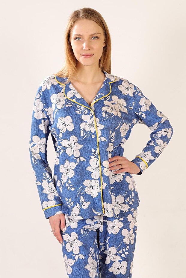 Desenli Pamuklu Örme Pijama Takımı - 3