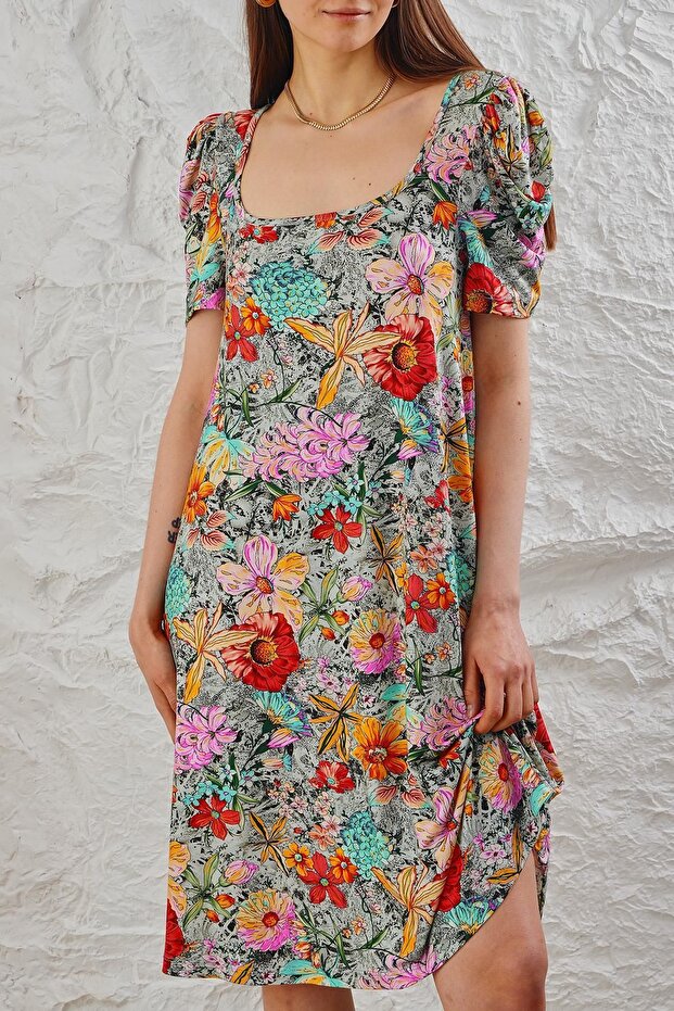 Kadın Metraj Baskılı Elbise - 1