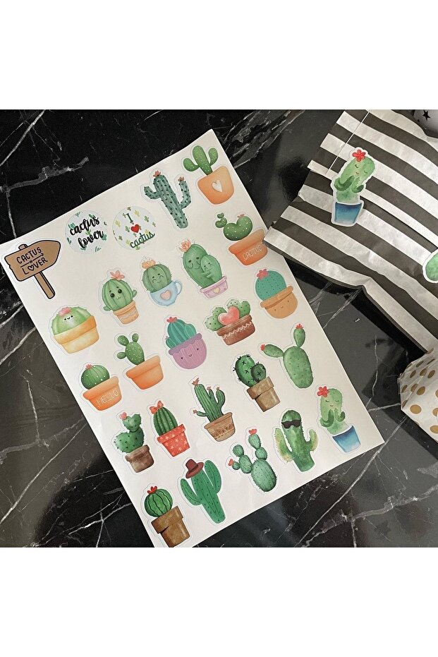 25 Pieces Cactus Lover Opaque Sticker Set - Gift Package and Bullet Journal