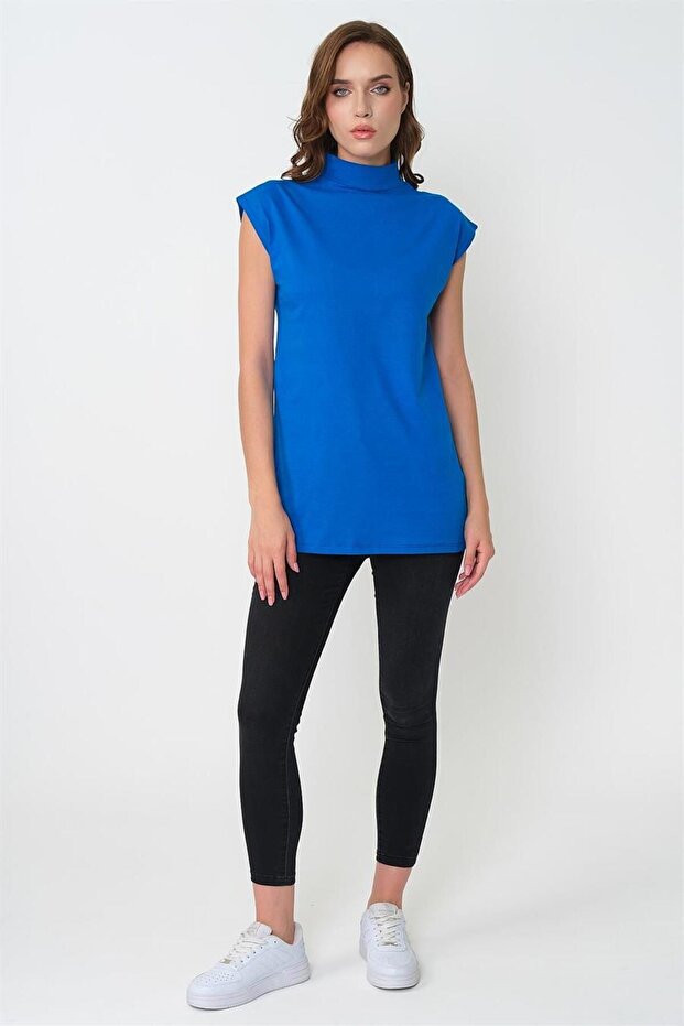 Dik Yaka Kolsuz Örme Pamuklu Tunik - 3