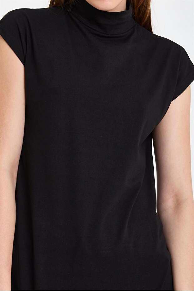 Dik Yaka Kolsuz Örme Pamuklu Tunik - 4