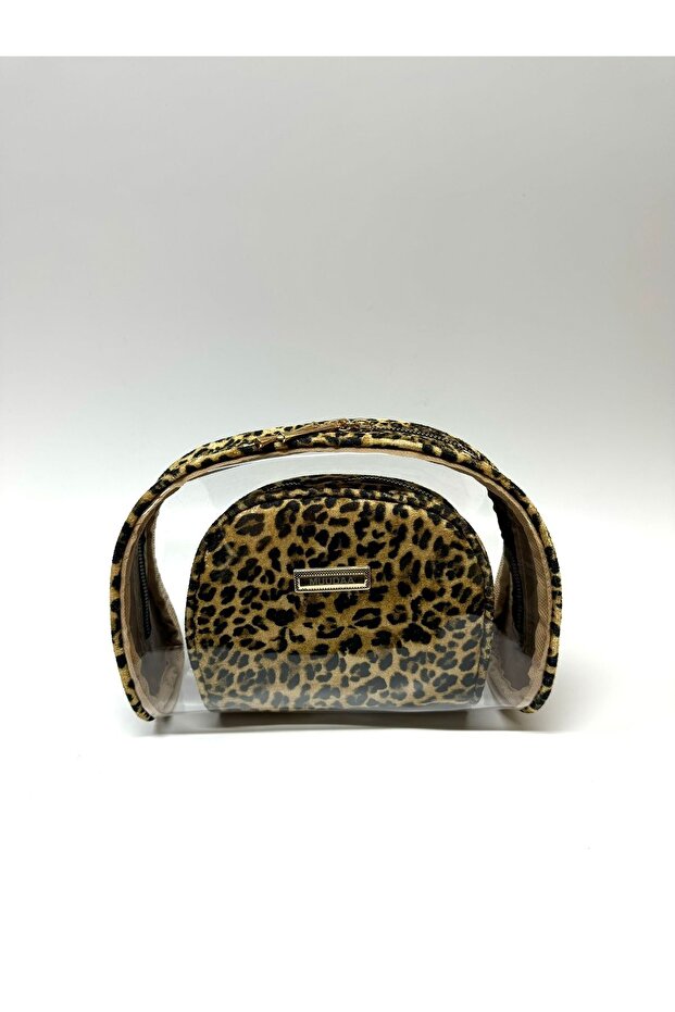 Leopard Makeup Bag with Double Bag - Large Size