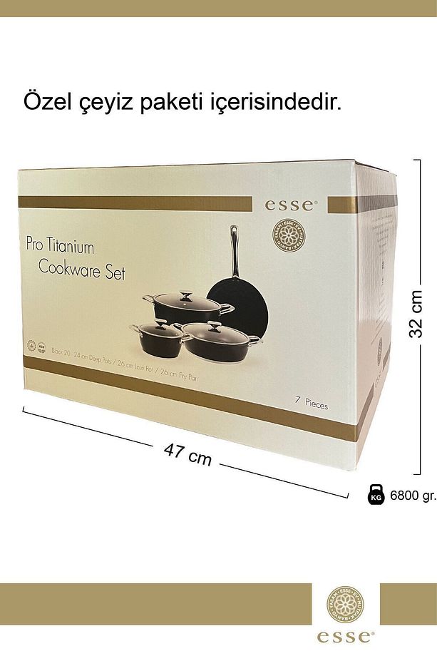 Pro Titanium Tava Tencere Pişirme Seti 7 Parça Siyah E0022 - 8