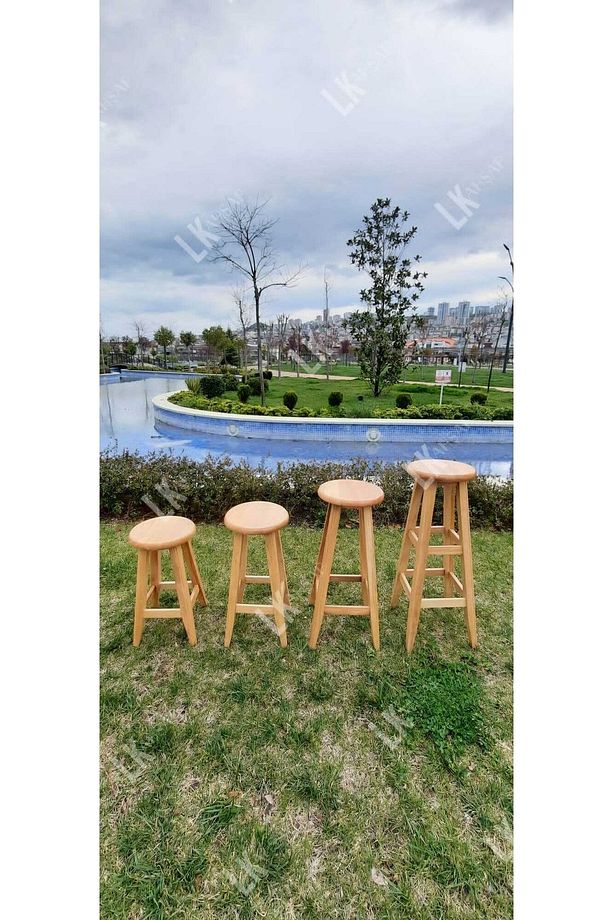 1 Adet Ahşap Bar Taburesi Ahşap Renk 60cm Yükseklik - 2