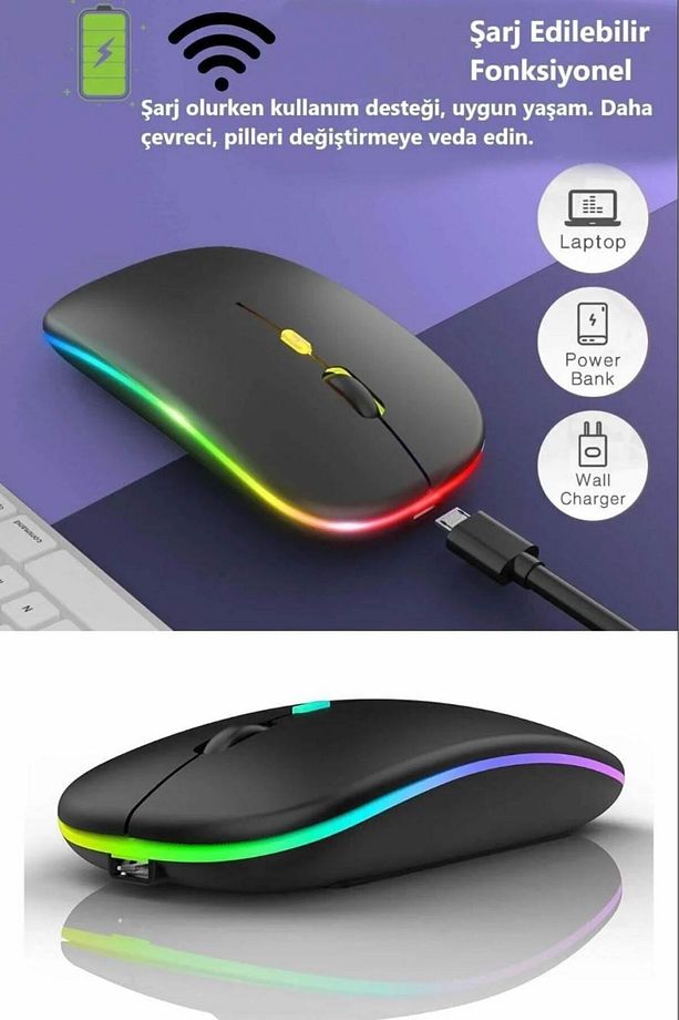 Kablosuz Fare Wireless Mouse 4 Tuşlu Renk Sessiz Şarj Edilebilir Dpı Kontrol - 3