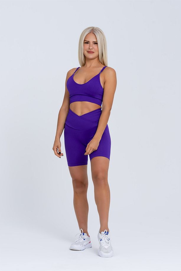 Kadın Spor Şort | Mor | Dikişsiz Spor Şort | Fitilli | Anvelop Model | - 3