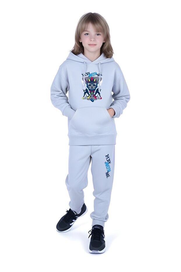 Boys' Tracksuit Set with Printed Text and Hood