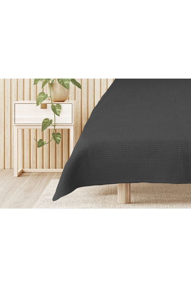 %100 Pamuk Tek Kişilik Yazlık, Ince Pike 155x210 Cm Antrasit - 2