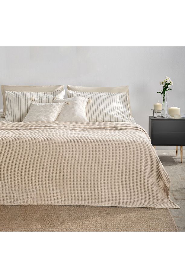 %100 Pamuk Tek Kişilik Yazlık, Ince Pike 155x210 Cm Bej - 1