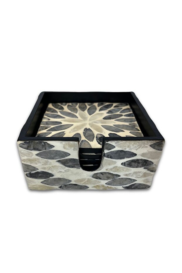 Set of 6 Mother-Of-Pearl Coasters with Patterned Design