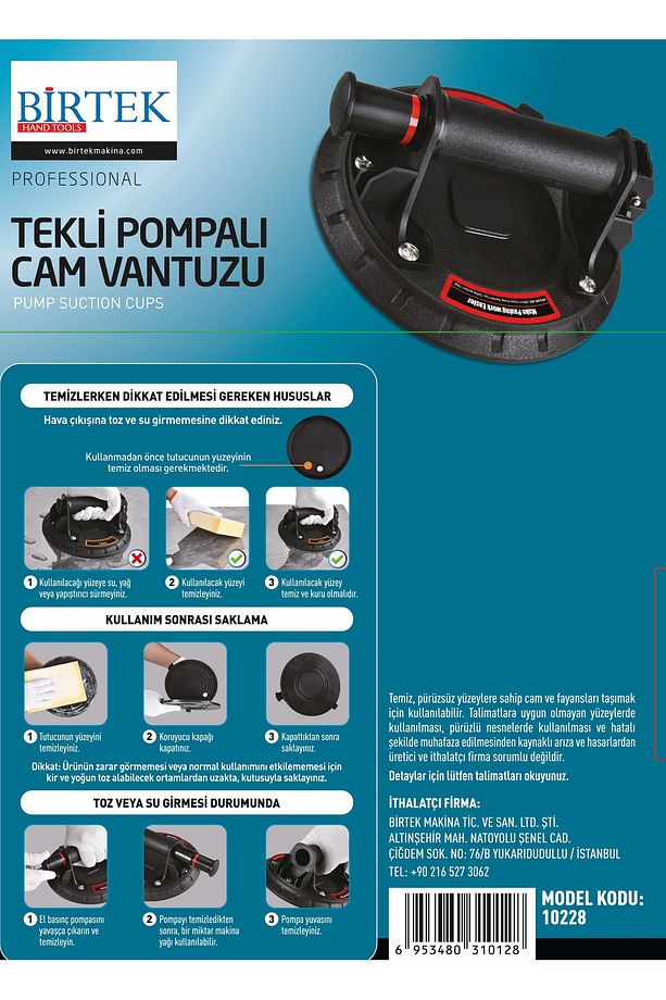 Birtek Profesyonel Pompalı Vantuz Tekli Mermer Seramik Taşıma - 2