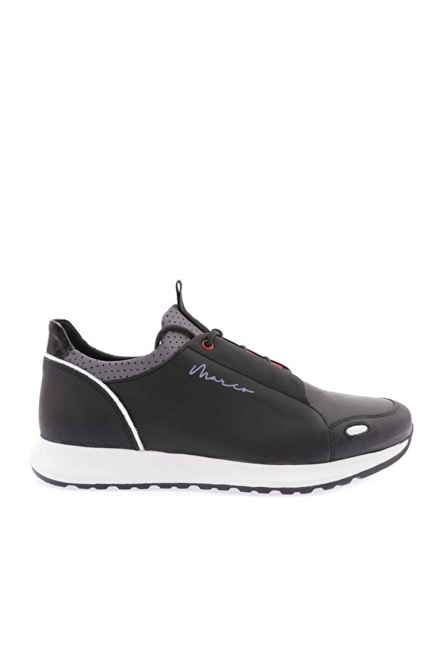 Men's Lace-Up Casual Sneakers Shoes Black-White Genuine Leather 2652228