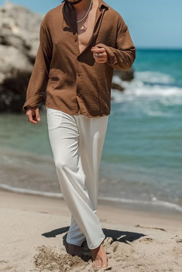 Men's Long Sleeve Shirt Collar Linen Oversized Shirt
