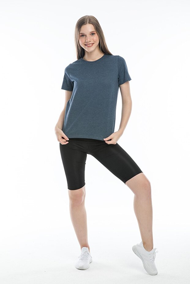 Βαμβακερό μπλουζάκι Navy Blue Melange Basic - 1
