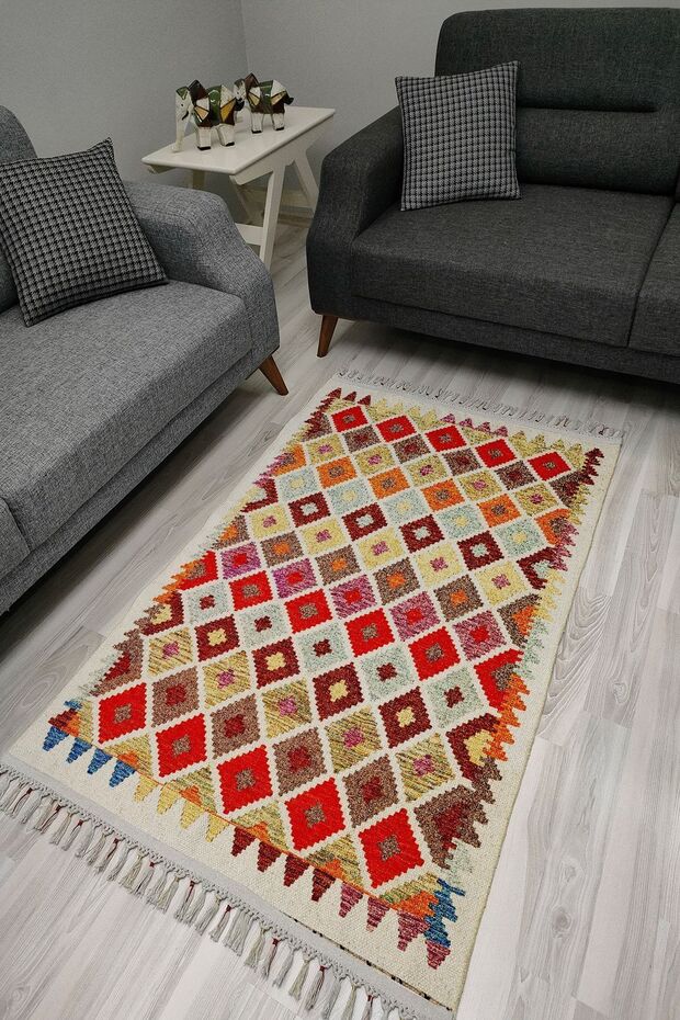 Cotton Series Multy Tones Authentic Diamond Patterned Decorative Woven Base Rug
