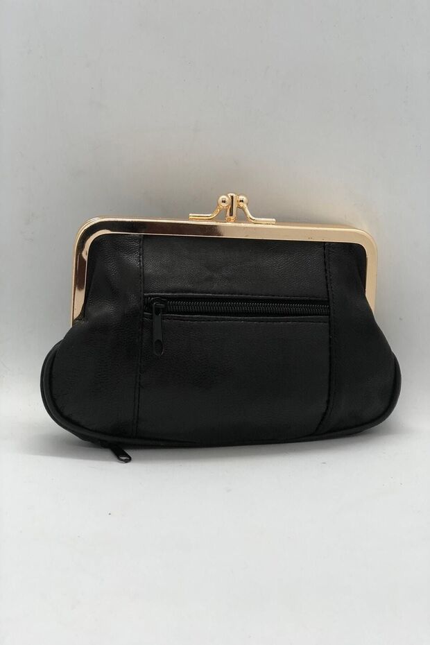 Clip-on Leather Black Women's Wallet