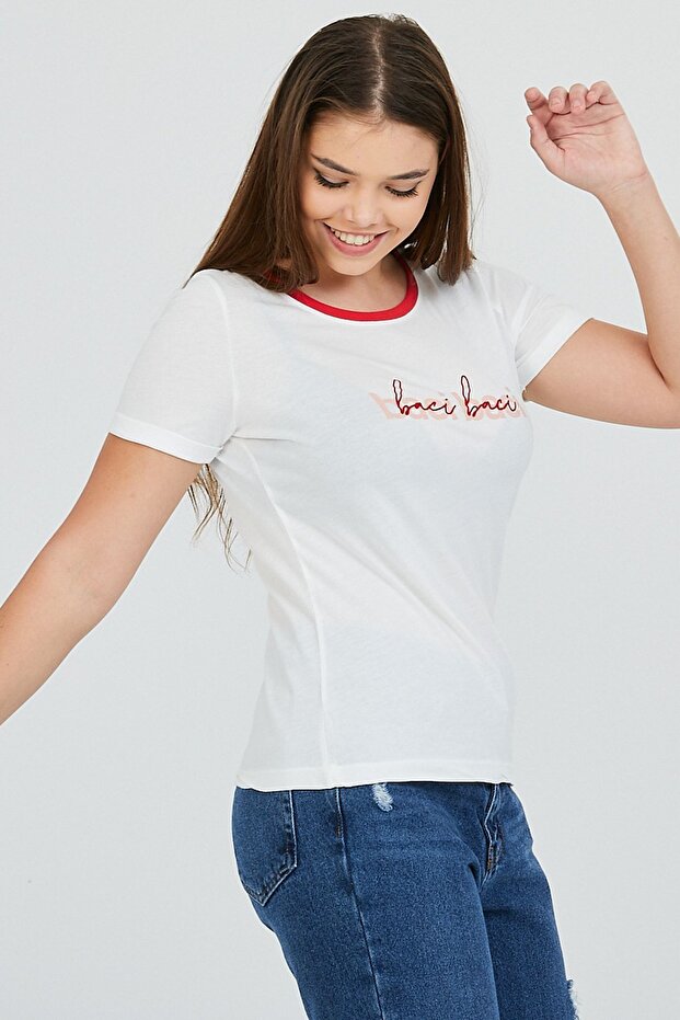 Ecru طاقم الرقبة كم مزدوج مطوية الأساسية - 3