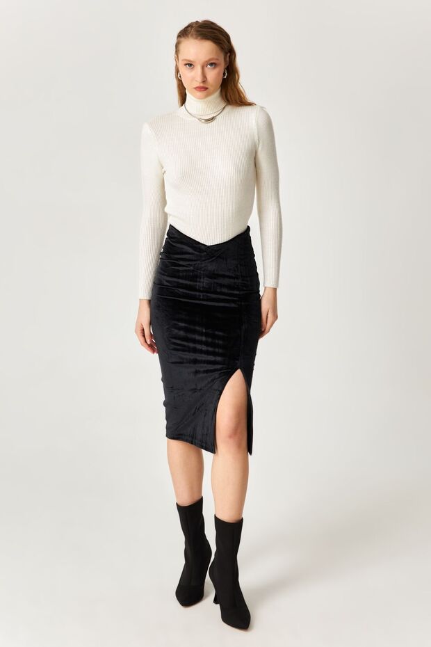 Black Velvet Pencil Skirt