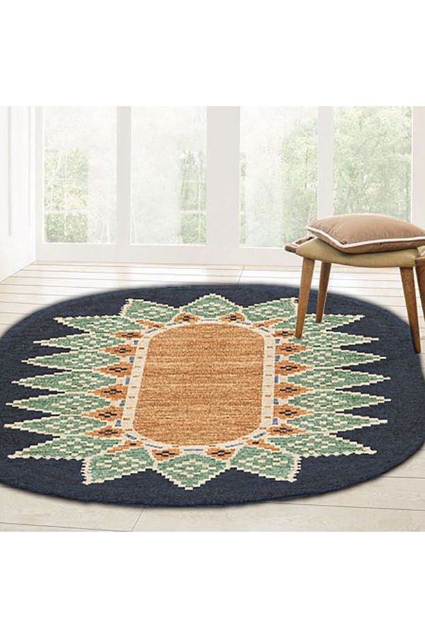 Boho 978 Jüt Hasır Etnik Desenli Oval Jüt Örme Doğal Hasır Natural Oval Halı - 3