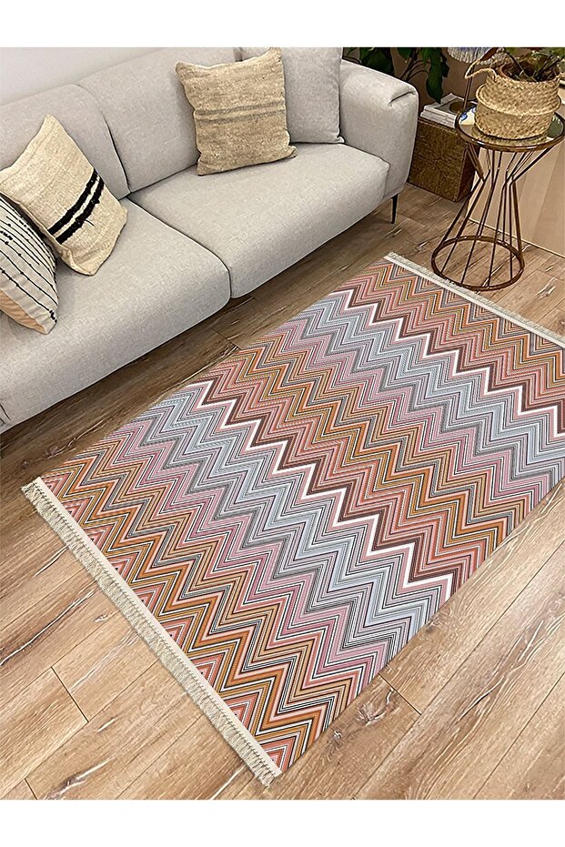 Cotton Series Multy Tones Zigzag Antique Patterned Decorative Woven Base Rug