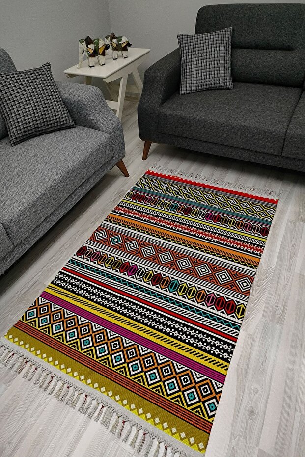 Cotton Series Multy Shades Geometric Authentic Pattern Decorative Woven Base Rug