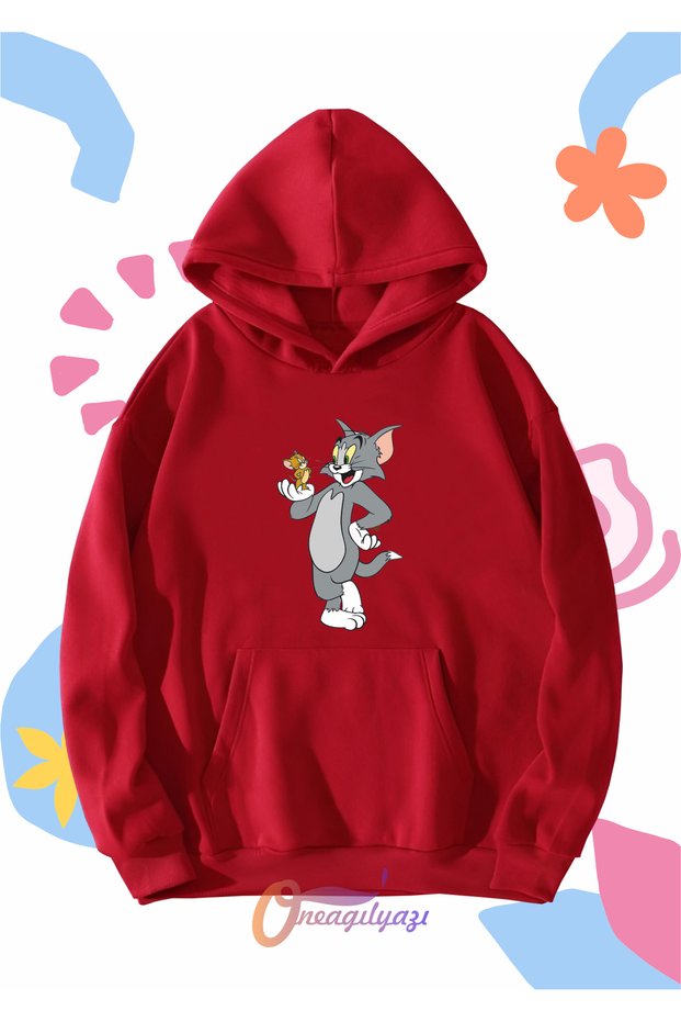 Kids Unisex Tom and Jerry Printed Oversize Hooded Sweatshirt