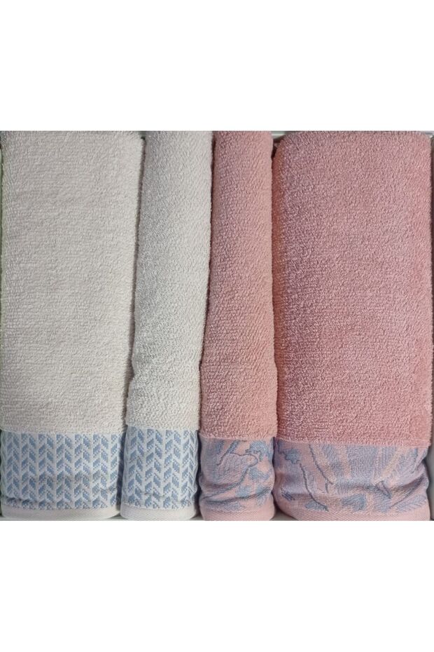 Candidum Pembe-Krem/Mavi Best Set Bambu Aile Hamam Seti Havlu Set - 1