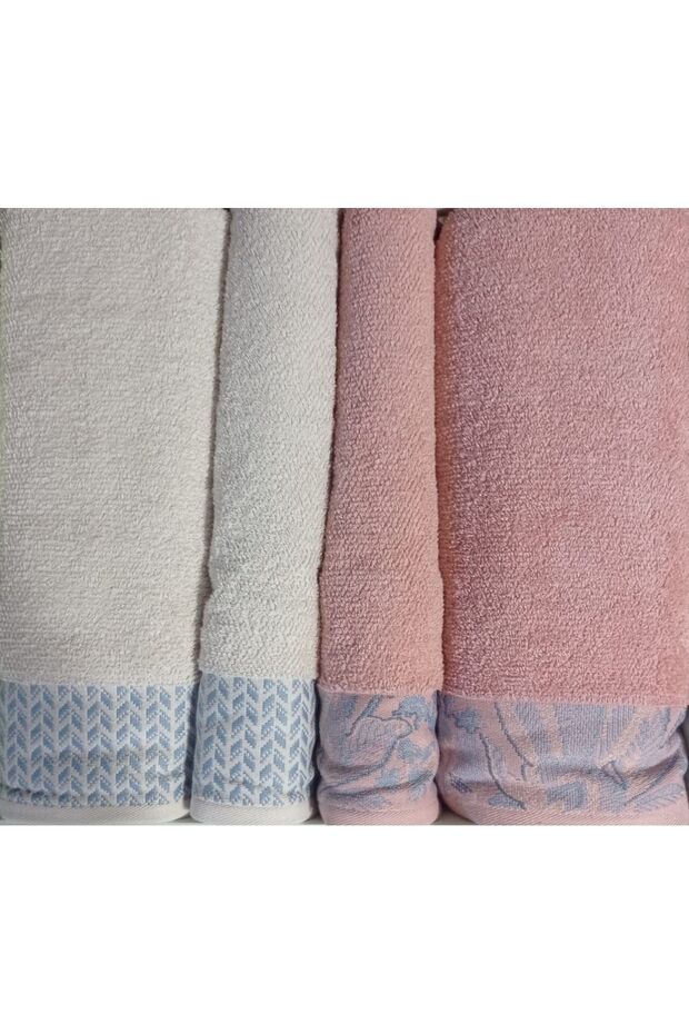 Candidum Pembe-Krem/Mavi Best Set Bambu Aile Hamam Seti Havlu Set - 2