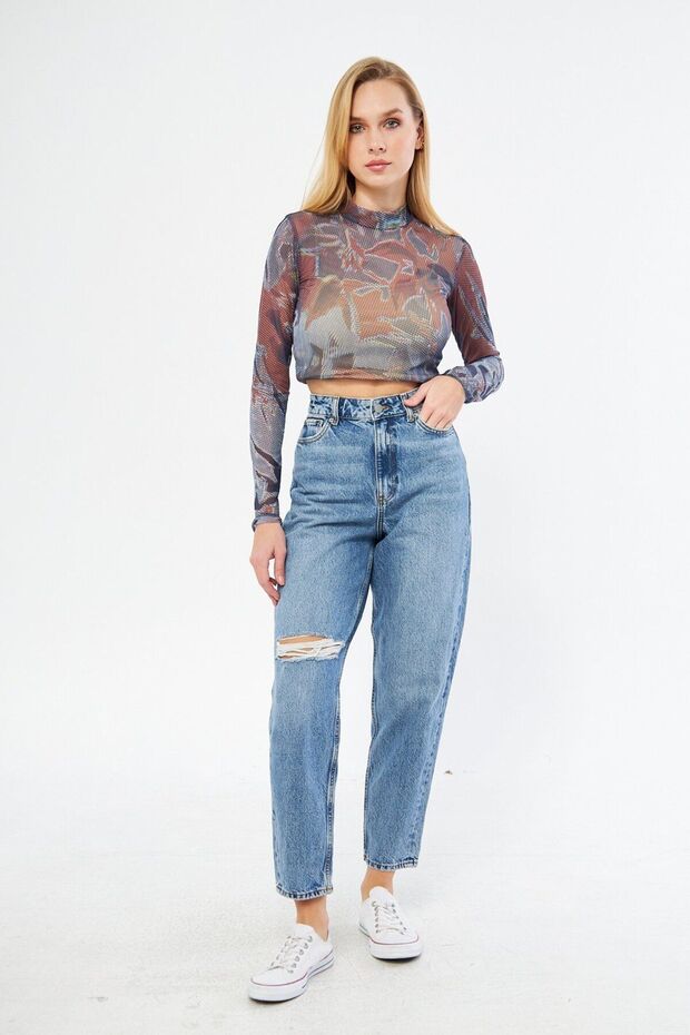 High Waist Array Ripped Jeans - 7