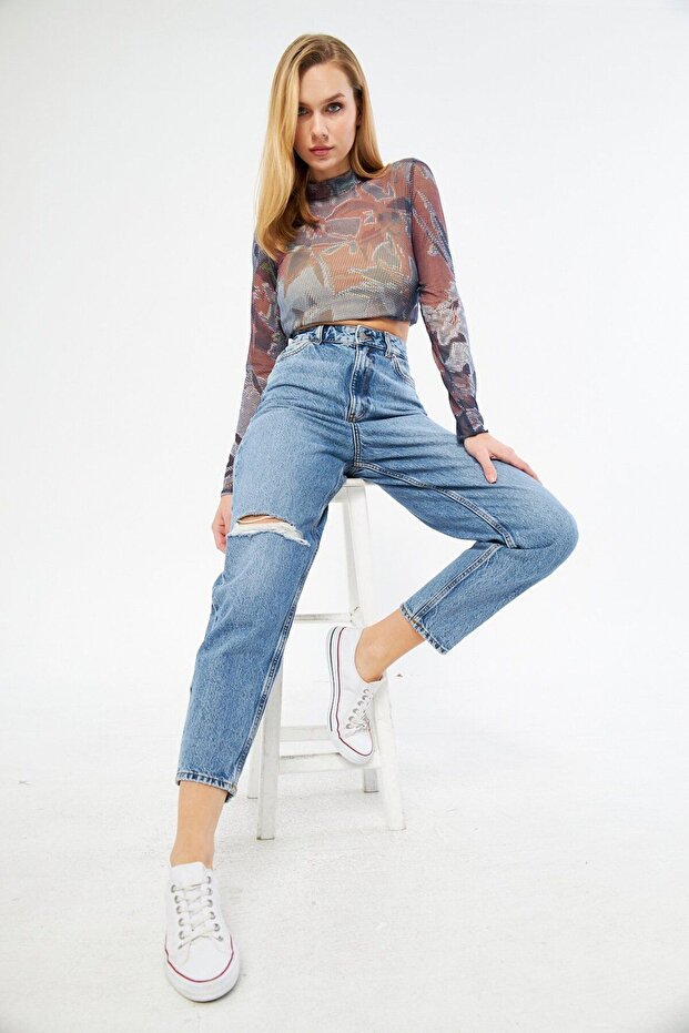 High Waist Array Ripped Jeans - 2