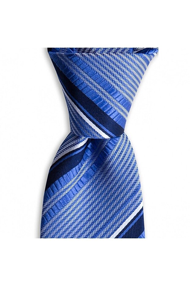 Blue Striped 7.5 cm Wide Silk Tie