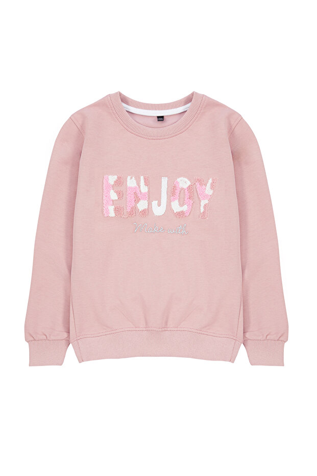 Gül Kurusu Kız Çocuk Mevsimlik-İnce Slogan Desenli Nakışlı Örme Sweatshirt TKDAW25SW00008 - 1