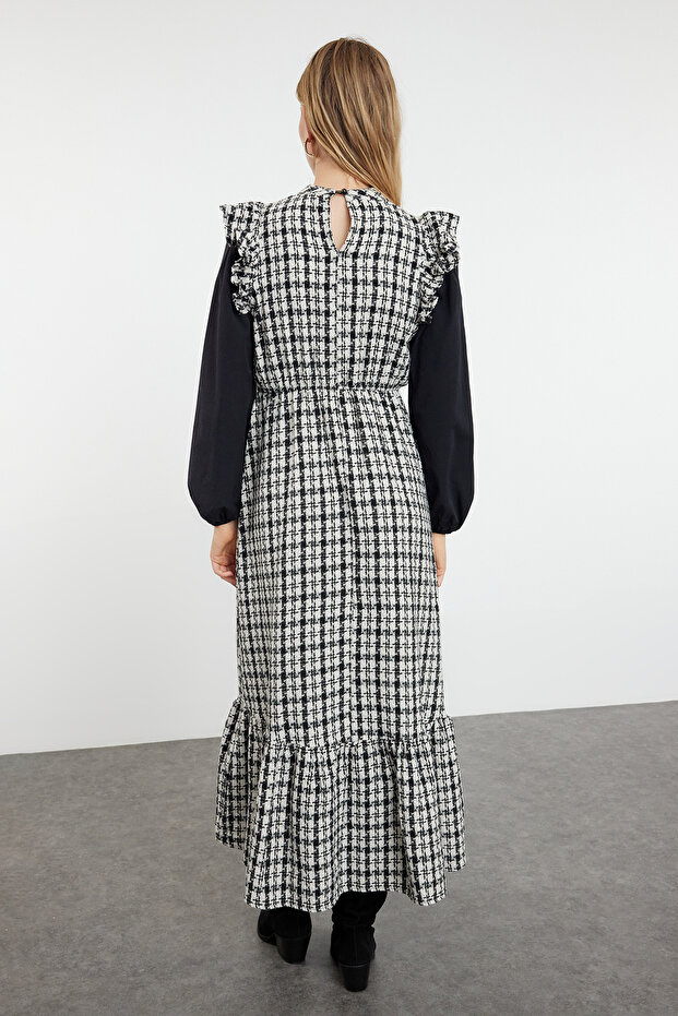 Ekrü tweed ruha poplin ujjú - TCTAW25EB00060 - 5