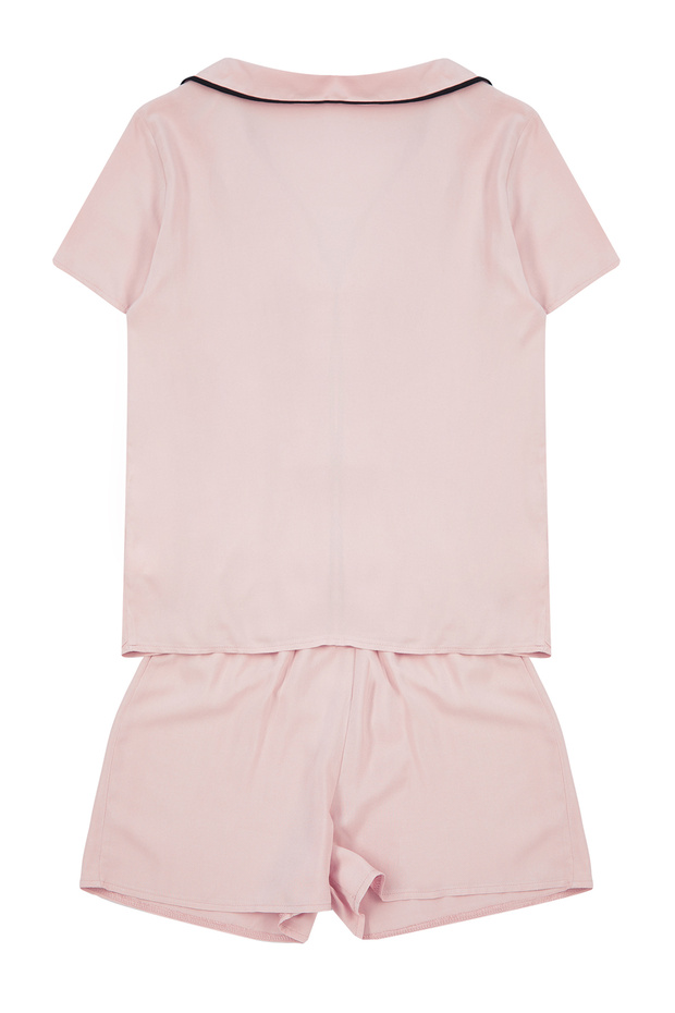 Pudra Kurdele/Fiyonk ve Biye Detaylı Viskon Şortlu Dokuma Pijama Takımı THMSS24PT00290 - 7