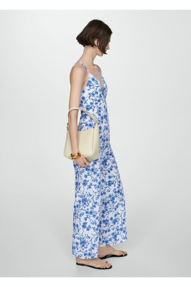 Çiçek desenli pamuklu tulum - 5