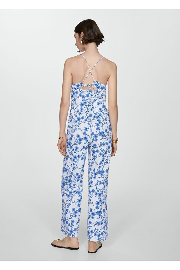 Çiçek desenli pamuklu tulum - 4