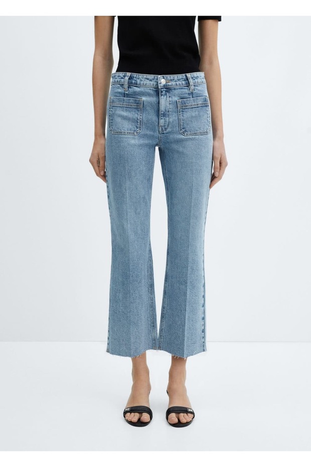 İspanyol paça cepli jean pantolon - 1